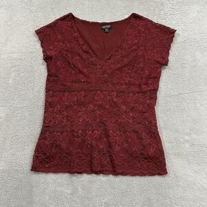 One West NY USA Made Top Shirt Women's L Lace Red Babydoll Vtg Baddie Y2K